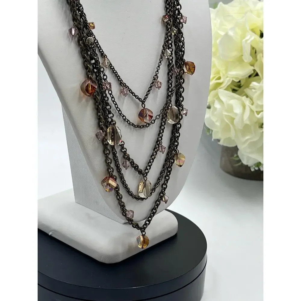 Liz Palacios‎ SF Multistrand Vintage Multi Layer Orange Topaz Crystal Necklace